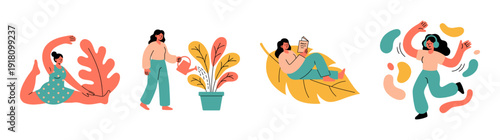 Flat Vector Self Care and Wellness Graphic Set for Mental Health and Lifestyle Blogging