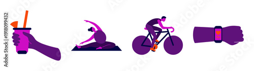 Flat Vector Wellness and Fitness Activity Element Kit for Healthy Lifestyle and Biometric Tracking Graphics