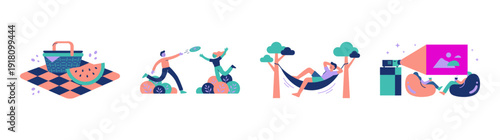 Flat Vector Summer Outdoor Recreation Element Kit for Lifestyle Apps and Seasonal Event Marketing