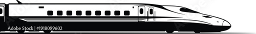 Black silhouette vector illustration of modern high-speed bullet train in profile with aerodynamic design highlighting advanced transportation technology