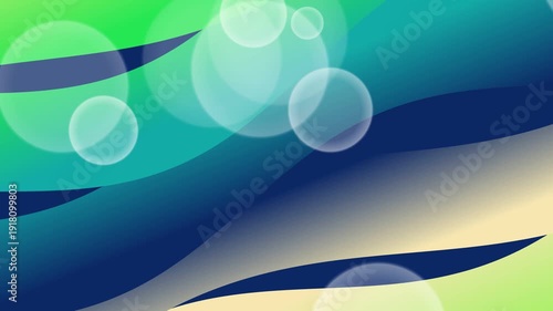Abstract Blue Green Gradient Background with Flowing Shapes and Bokeh Lights.