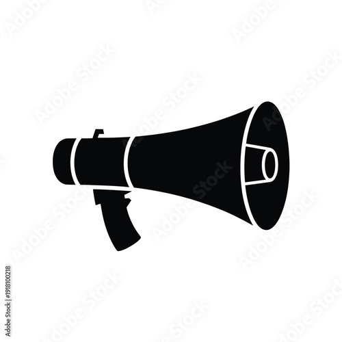 A simple black silhouette of a vintage style megaphone