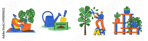 Flat Vector Indoor Gardening Illustration Element Kit for Houseplant Care and Urban Jungle Lifestyle