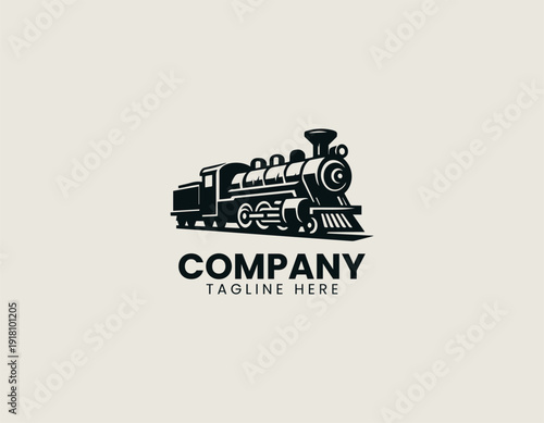 Vintage steam locomotive train with chimney and wheels black vector logo illustration white background