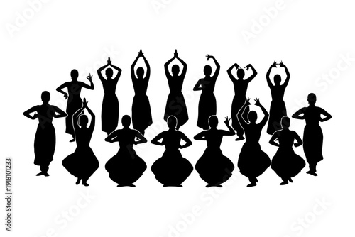 Traditional Dance Silhouette Artwork – Solid Black Vector