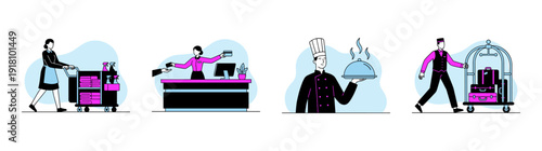 Minimalist Flat Vector Hotel Staff Character Set for Hospitality Service Industry and Tourism Marketing Assets