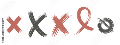 A set of hand-drawn red and black X marks, along with a crossed-out circle, suggests denial or error.