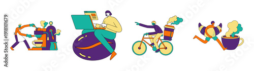 Flat Vector Coffee Culture and Delivery Character Element Kit for Modern Cafe Branding and Web Graphics