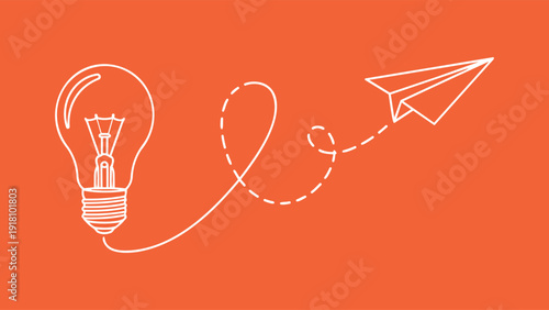 Light bulb and paper plane line art for innovation concept