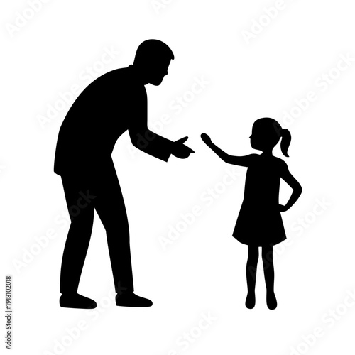 Silhouetted man and young girl in playful stance