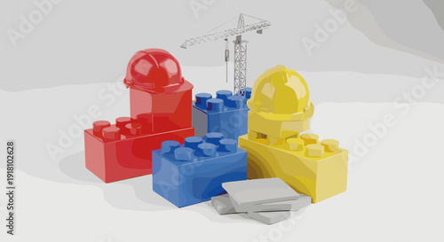 Colorful Plastic Building Blocks and Minifigure.