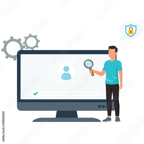 Cybersecurity User Authentication Verification Security Shield Illustration