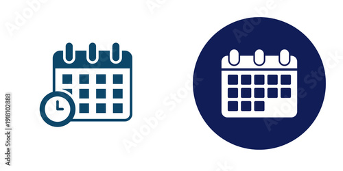 Two calendar icons with clock and dates isolated on transparent background