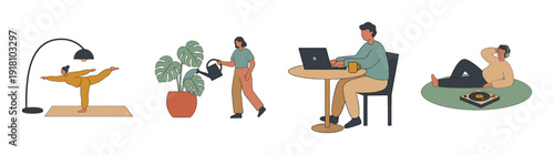 Flat Vector Lifestyle Character Element Kit for Work Life Balance and Wellness Concept