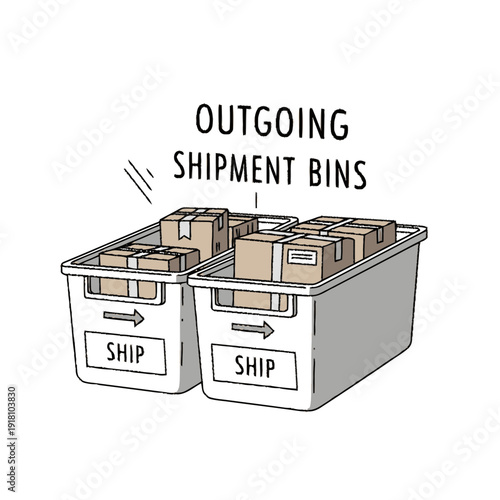 Shipping Bins with Outgoing Packages.