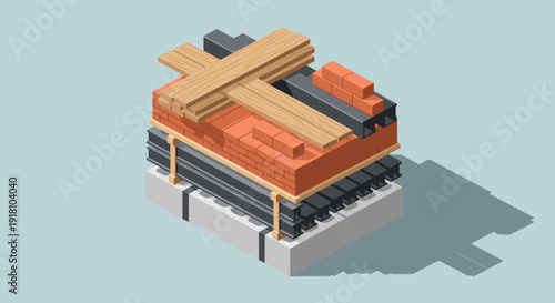 Isometric 3D Rendering of Shipping Container.