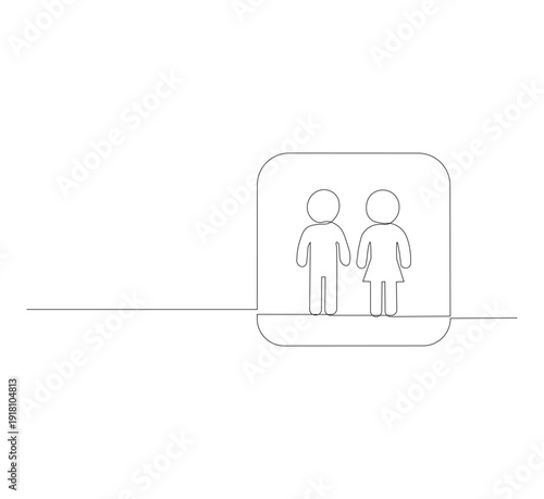 One continuous line drawing of male and female center information concept. Scribble vector illustration in simple linear style.