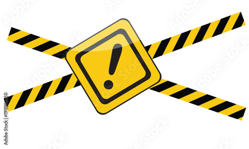 Caution sign with warning symbol and crossed tapes