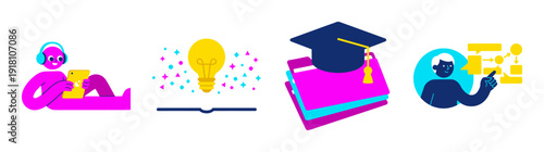 Flat Vector Educational Learning and Ideation Graphic Set for Online Course Design and Student Success