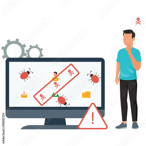 Cybersecurity Wrong Password Unauthorized Access Alert Illustration