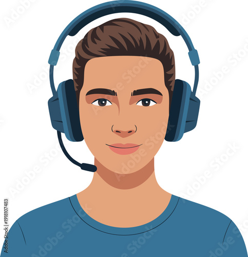 Young man with gaming headset microphone vector.