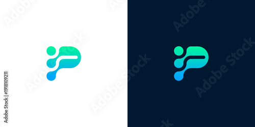 Modern abstract letter P logo design, vibrant gradient and futuristic digital elements