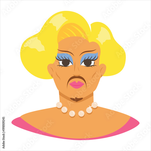 Cartoon drag queen with blonde hair Vector