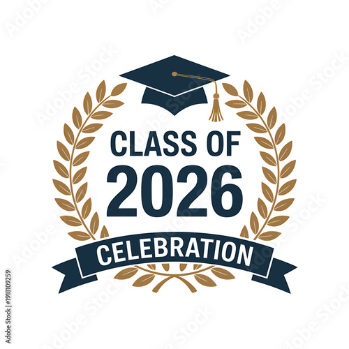 Graduation celebration logo with cap and laurel wreath design elements