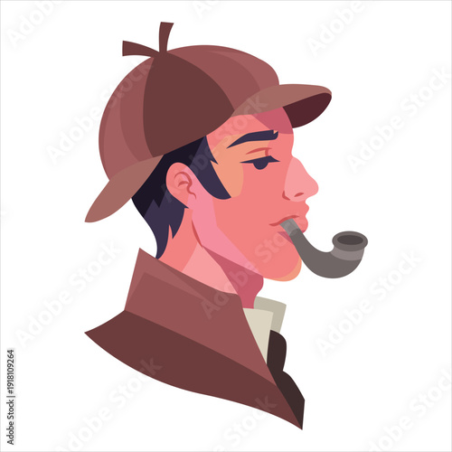 Sherlock holmes cartoon character profile Vector