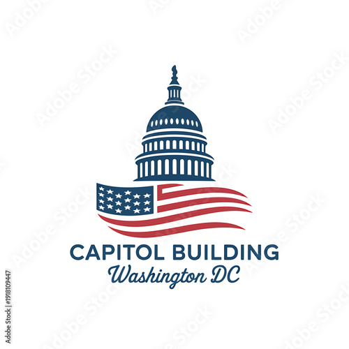 Capitol Building Washington DC illustration with American flag  iconic US landmark