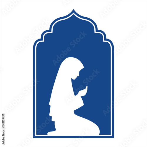 A woman praying in blue archway Vector