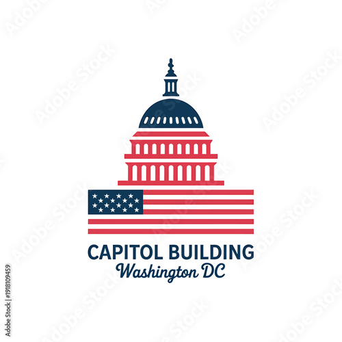 Capitol Building Washington DC illustration with American flag  graphic symbol