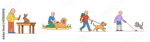 Flat Vector Pet Care and Human Animal Bond Asset Sheet for Veterinary and Domestic Lifestyle Graphics