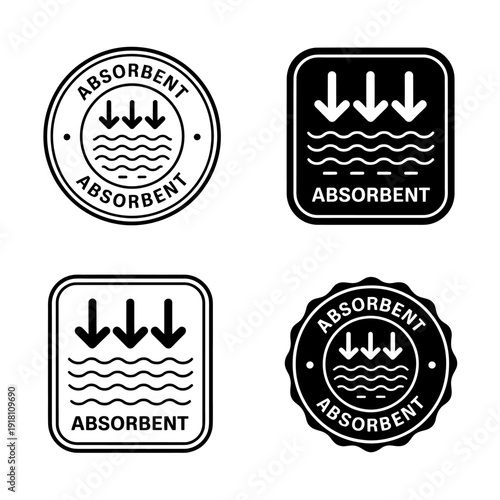 Four absorbent signs with arrows pointing down on white background