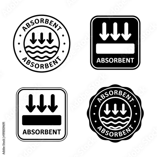 Set of four absorbent handling instruction labels with arrows and text