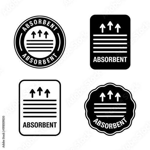 Four absorbent labels with arrows on white background  industrial icons