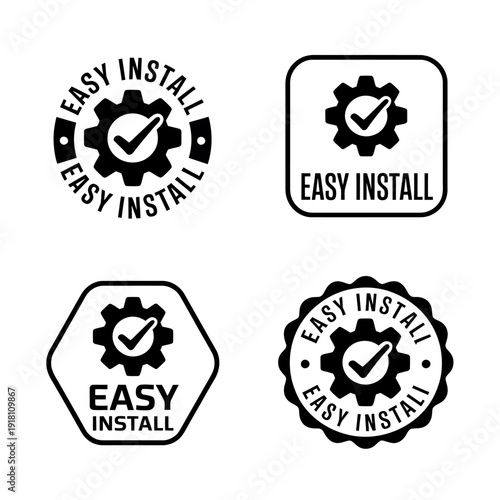 Easy install stickers with gear and checkmark icons for software installation