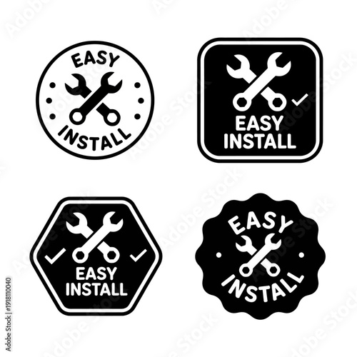 Easy install stickers with tools and text on white background