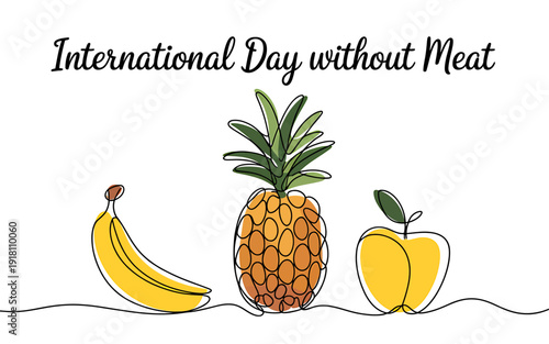 International Day without Meat fruit illustration with banana pineapple and apple