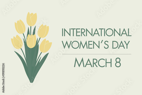 International Womens Day March 8 floral graphic illustration with yellow tulips