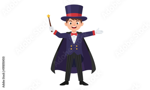 Cartoon Boy Dressed as a Magician with Magic Wand
