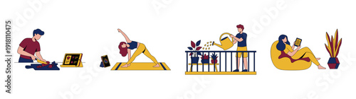 Flat Vector Lifestyle Activities Graphic Set for Wellness and Daily Routine Branding