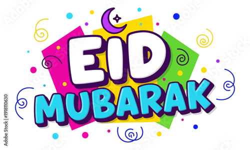 Eid Mubarak Greeting Design with Colorful Confetti and Crescent