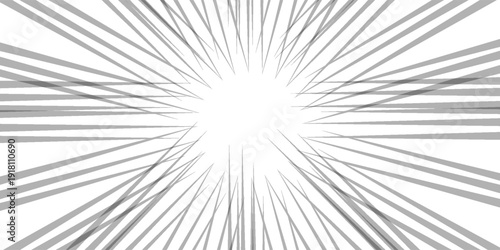 Comic radial explosion lines with speed effect for comic books. Superhero action, explosion background, manga speed frame, vector illustration