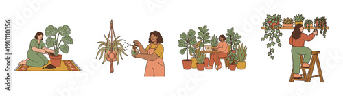Flat Vector Plant Care and Indoor Gardening Graphic Set for Urban Jungle Lifestyle and Wellness