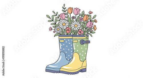 Colorful Rain Boots with Flowers Inside.