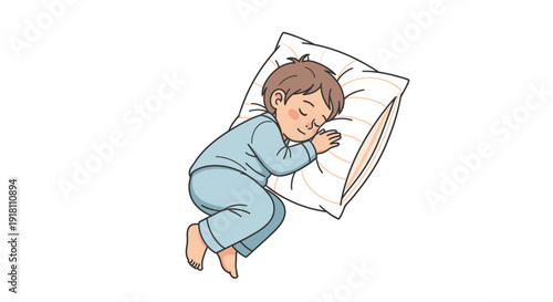 Young Boy Sleeping on Pillow Peacefully.