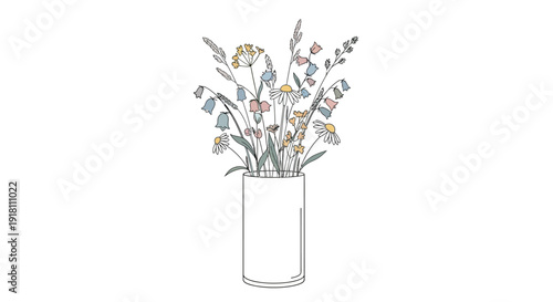 Simple Line Drawing of Lavender in Vase.