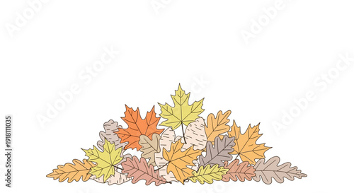 Colorful Hand Drawn Autumn Leaves Pile.