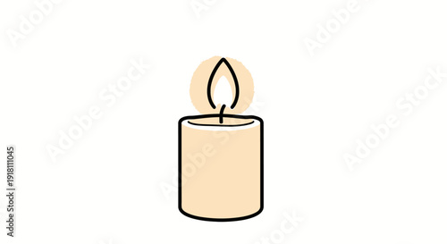 Lit Candle with Flame Illustration.